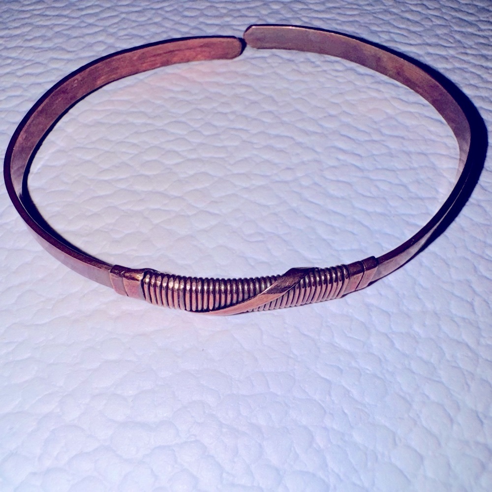 Solid Copper Wire Wrapped Hammered Bangle Bracele… - image 1
